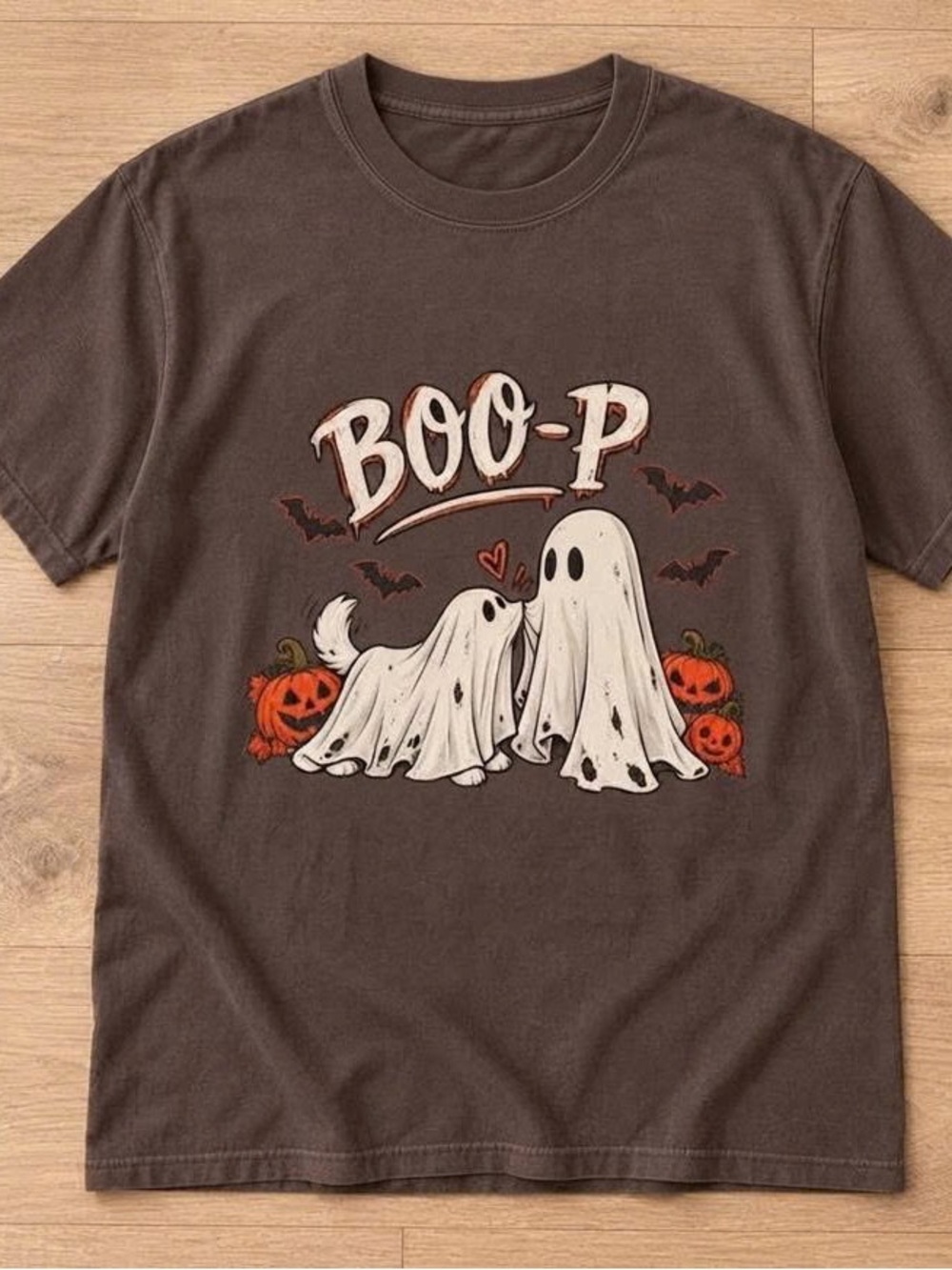 Chocolate Brown 'Boo-P' Ghost Graphic Tee